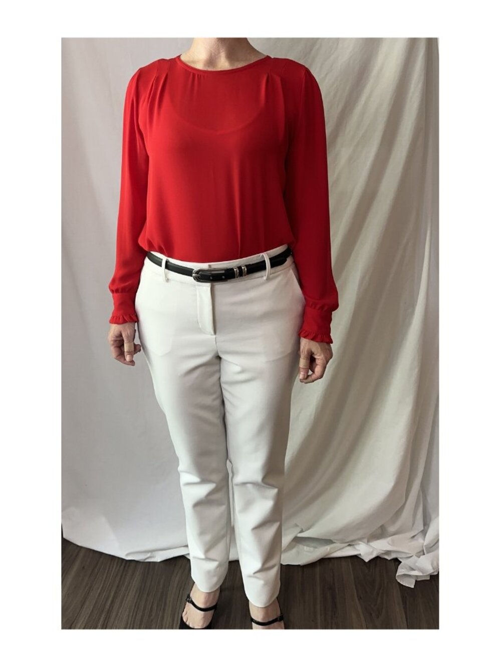 LOFT Red Ruffle Cuff Blouse (Small) - Picture 2 of 7